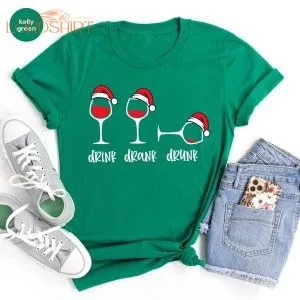 Santa Drink Wine Tshirts Christmas Red Wine Tees Christmas