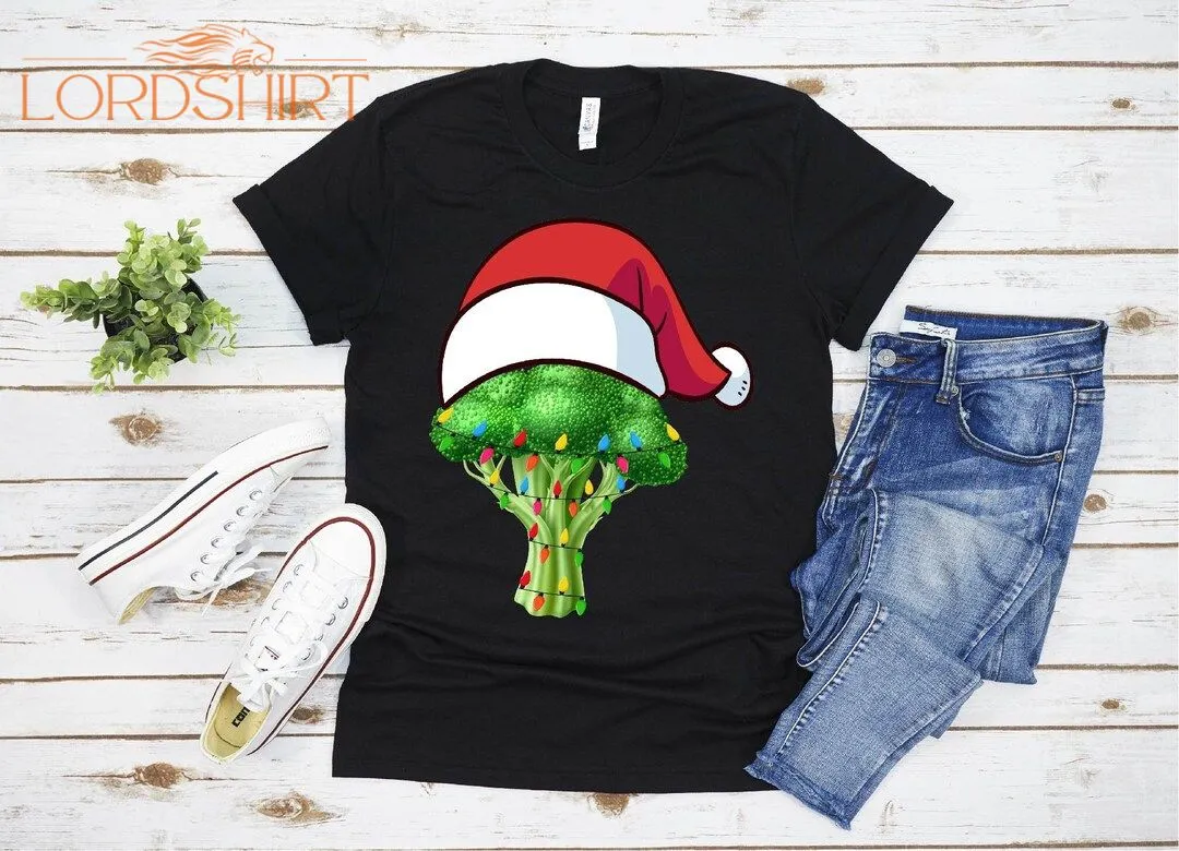 Santa Hat Broccoli Lighting Christmas T-shirt For Men Women