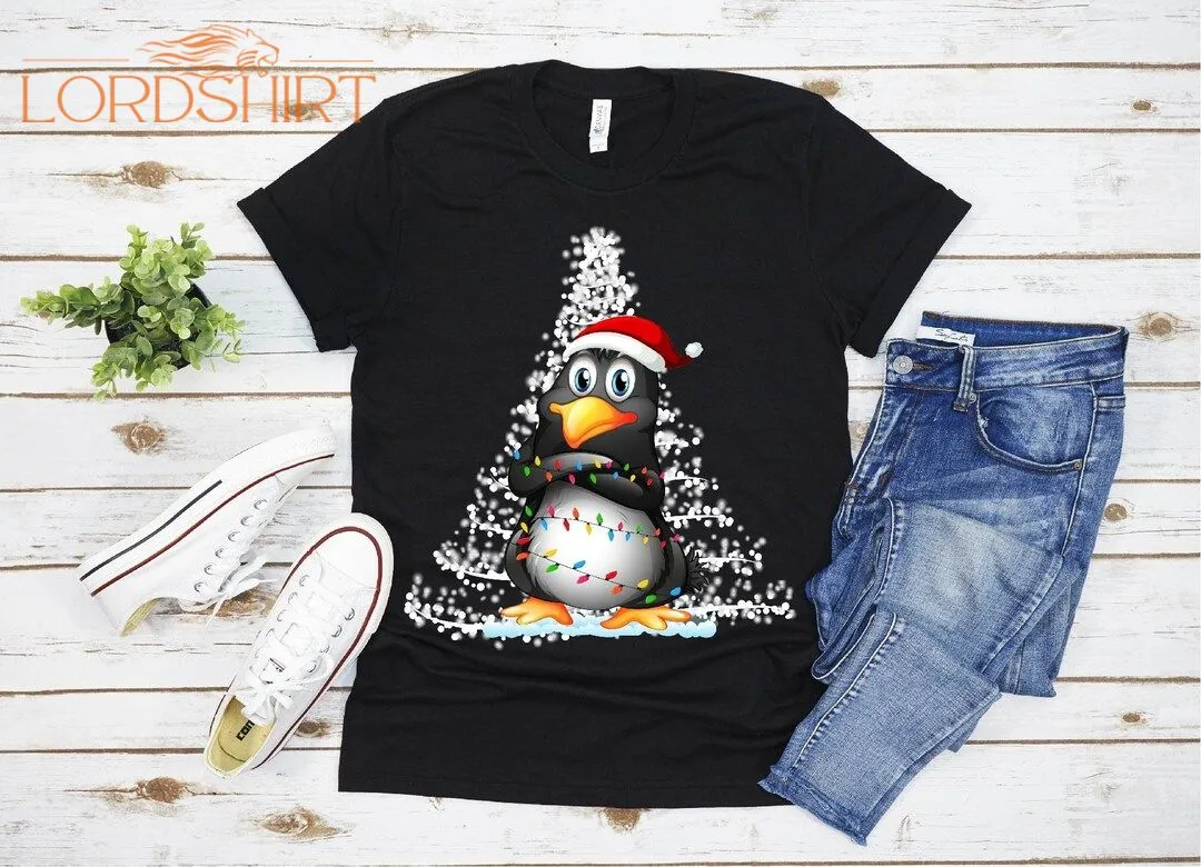 Santa Hat Penguin Light Christmas T-shirt For Men Women