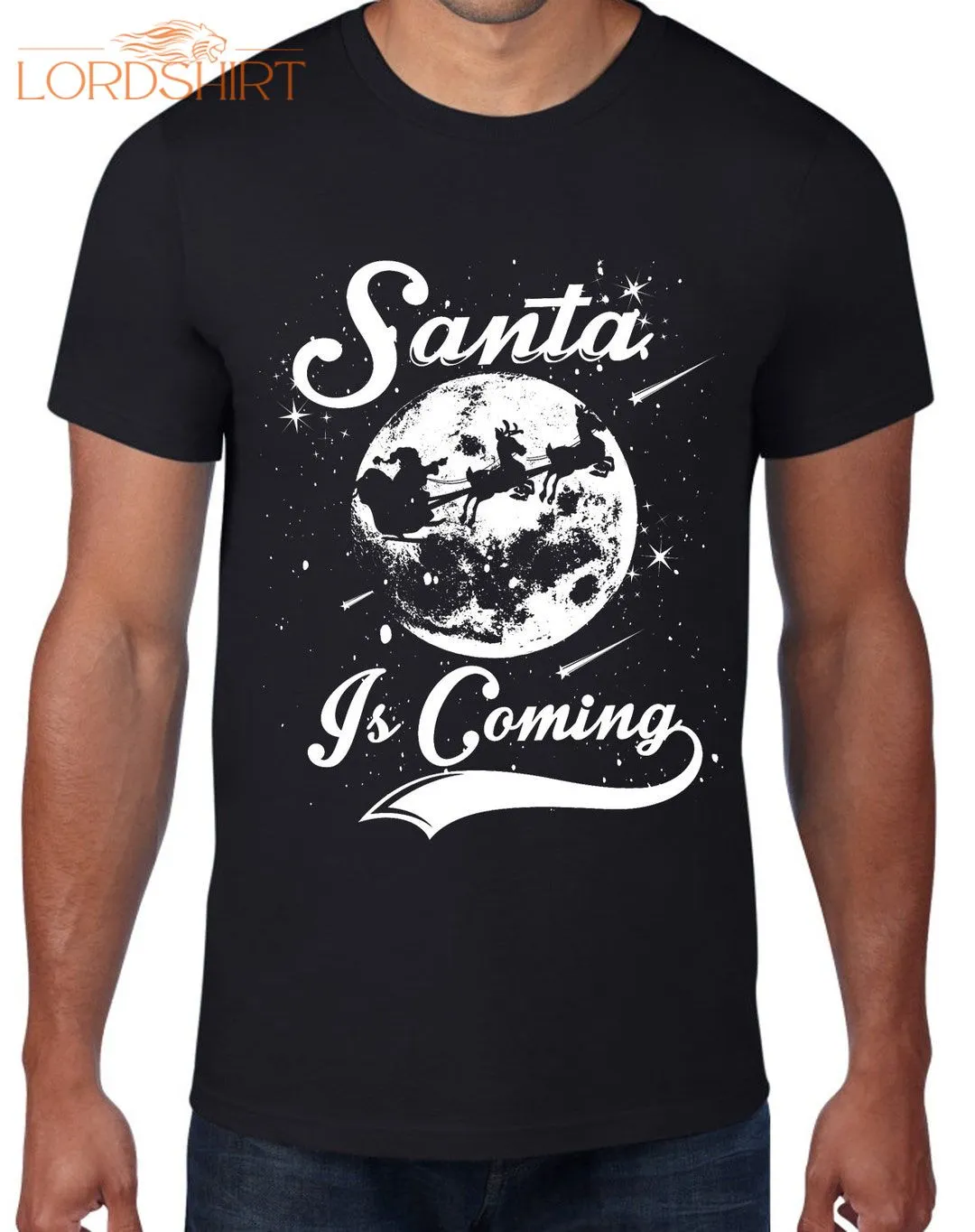 Santa Is Coming Men's Christmas T-shirt Santa Claus Text