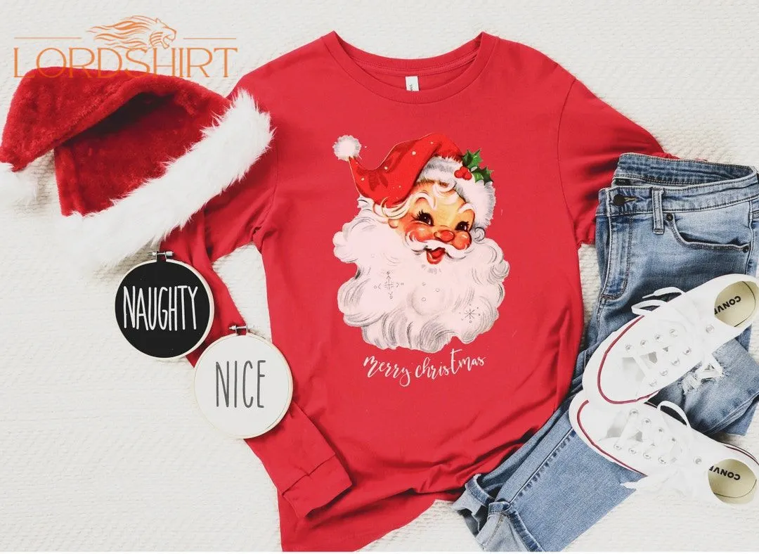 Santa Long Sleeve Tee Retro Christmas Shirt Vintage Holiday T