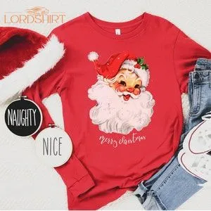 Santa Long Sleeve Tee Retro Christmas Shirt Vintage Holiday T