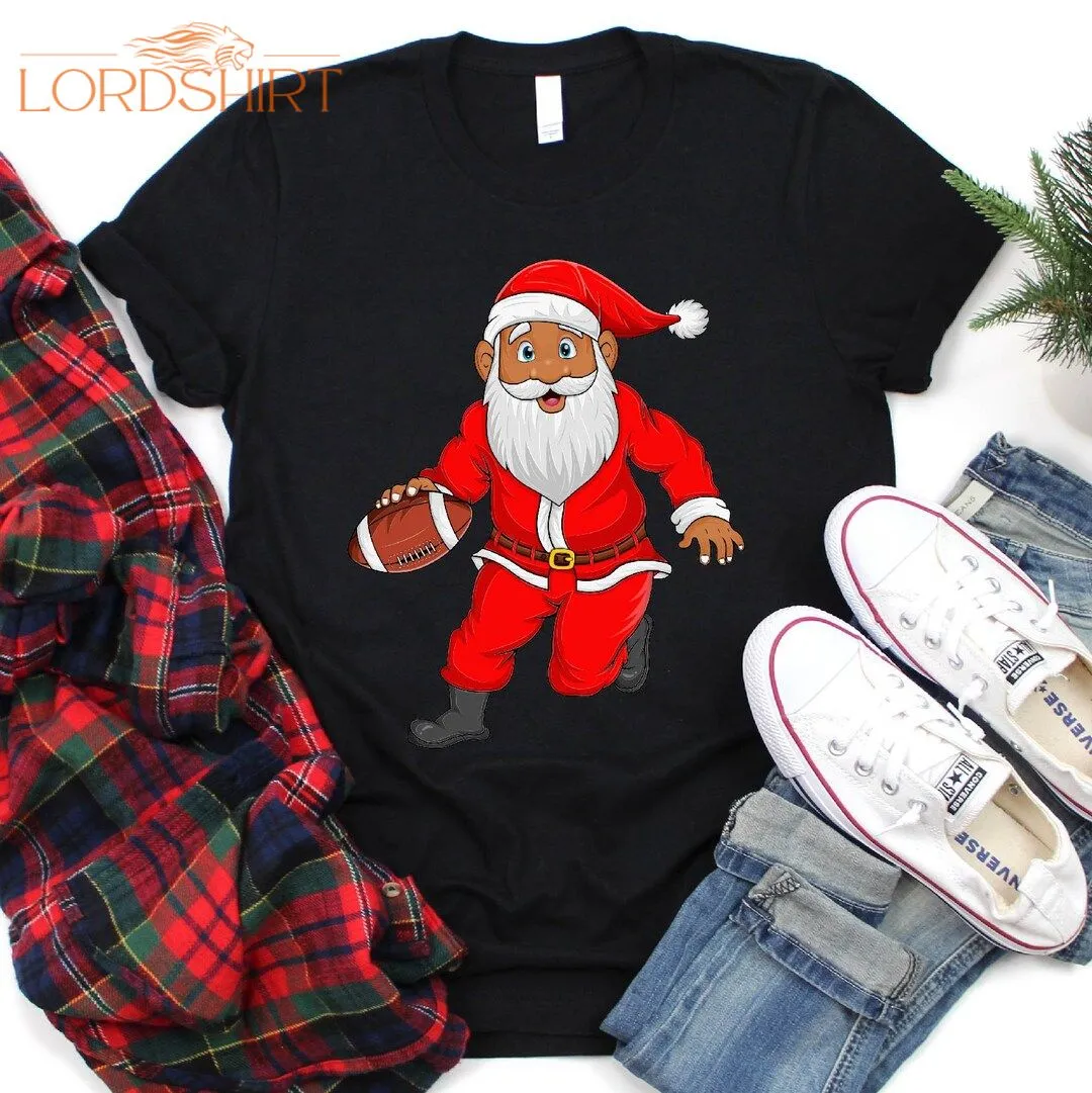 Santa Playing American Football Christmas T-shirt For Men