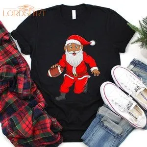 Santa Playing American Football Christmas T-shirt For Men