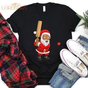 Santa Playing Cricket Christmas T-shirt For Men Women Kids