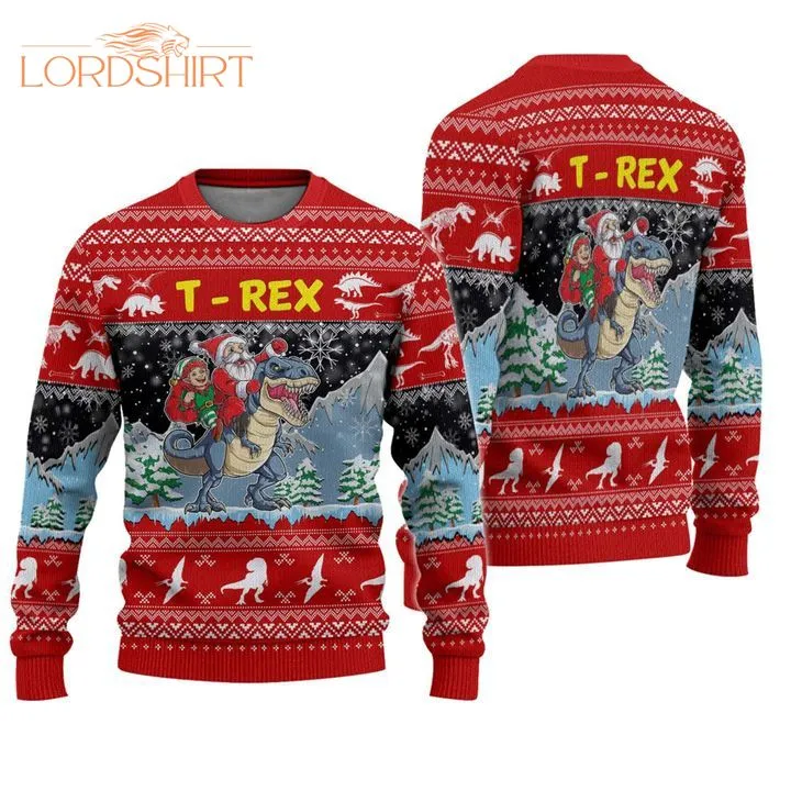 Santa Riding T-rex Ugly Christmas Sweater