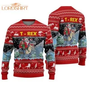 Santa Riding T-rex Ugly Christmas Sweater