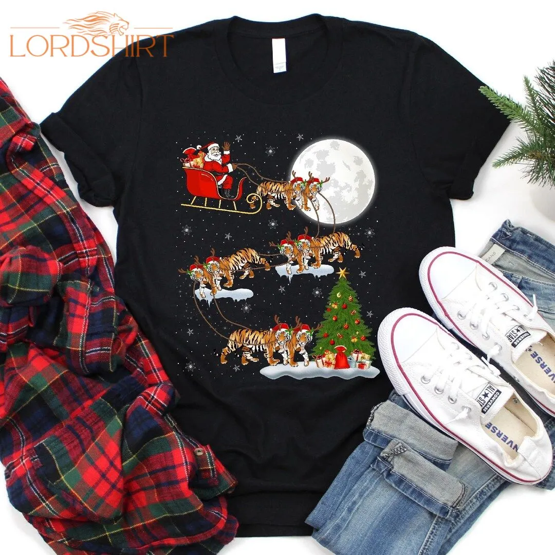 Santa Sleigh Bengal Tiger Christmas T-shirt For Men Women Kids