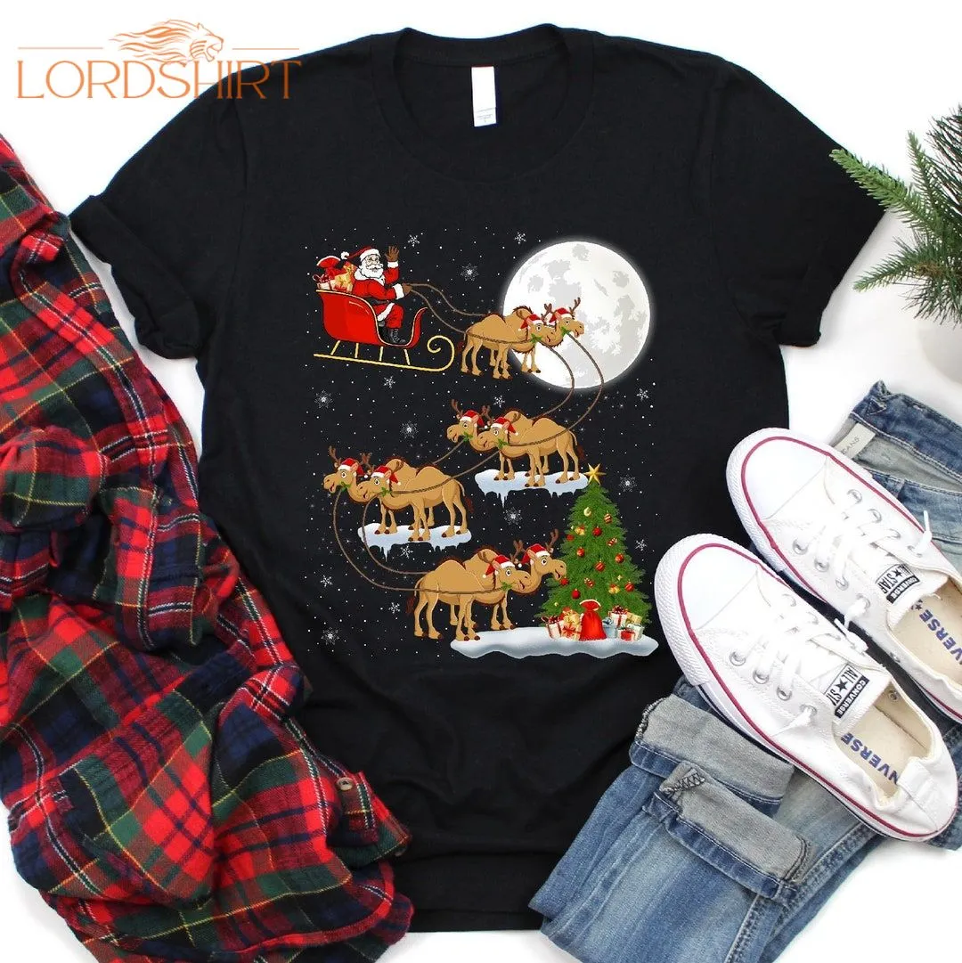 Santa Sleigh Camel Christmas T-shirt For Men Women Kids