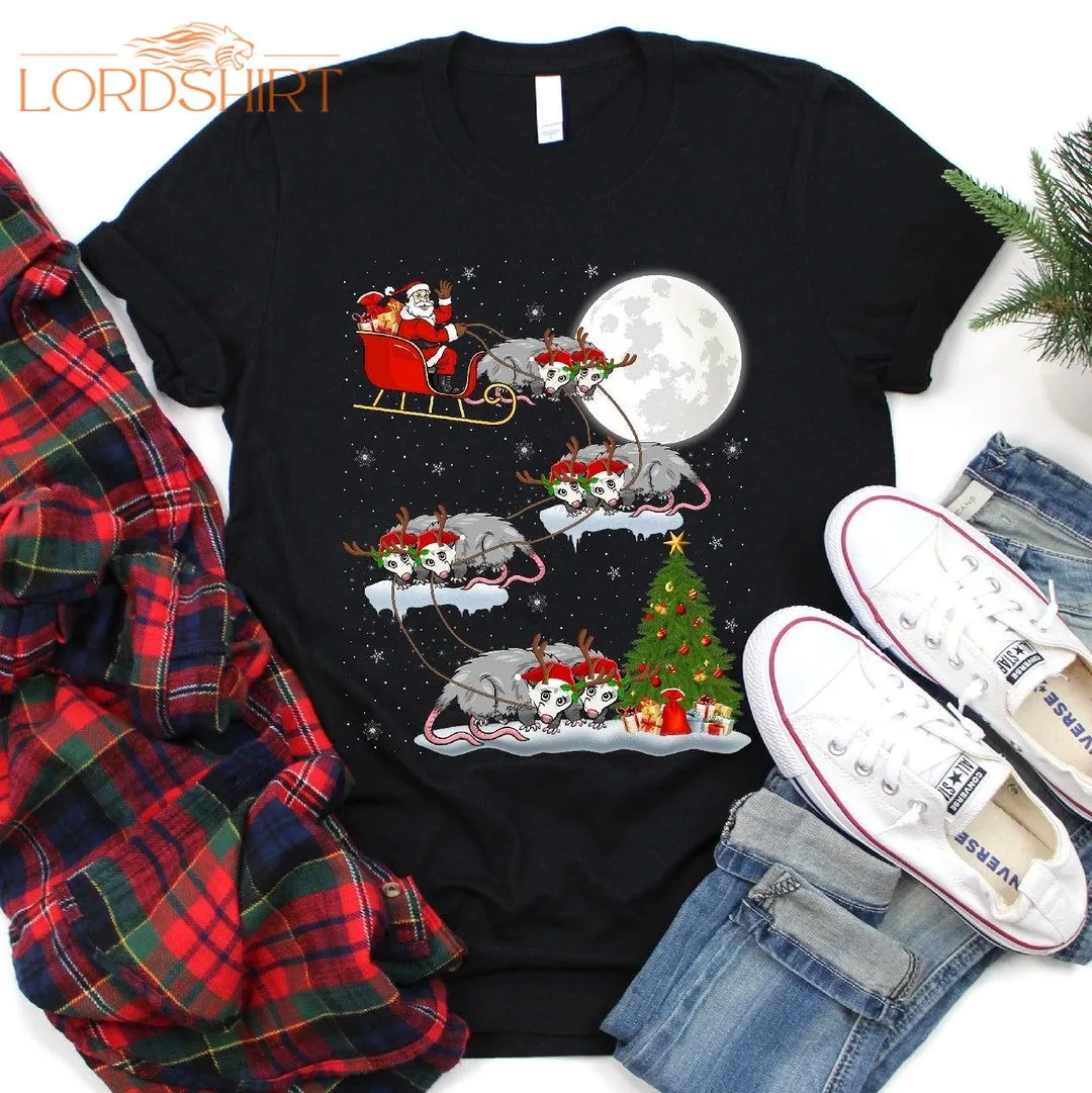 Santa Sleigh Opossum Christmas T-shirt For Men Women Kids