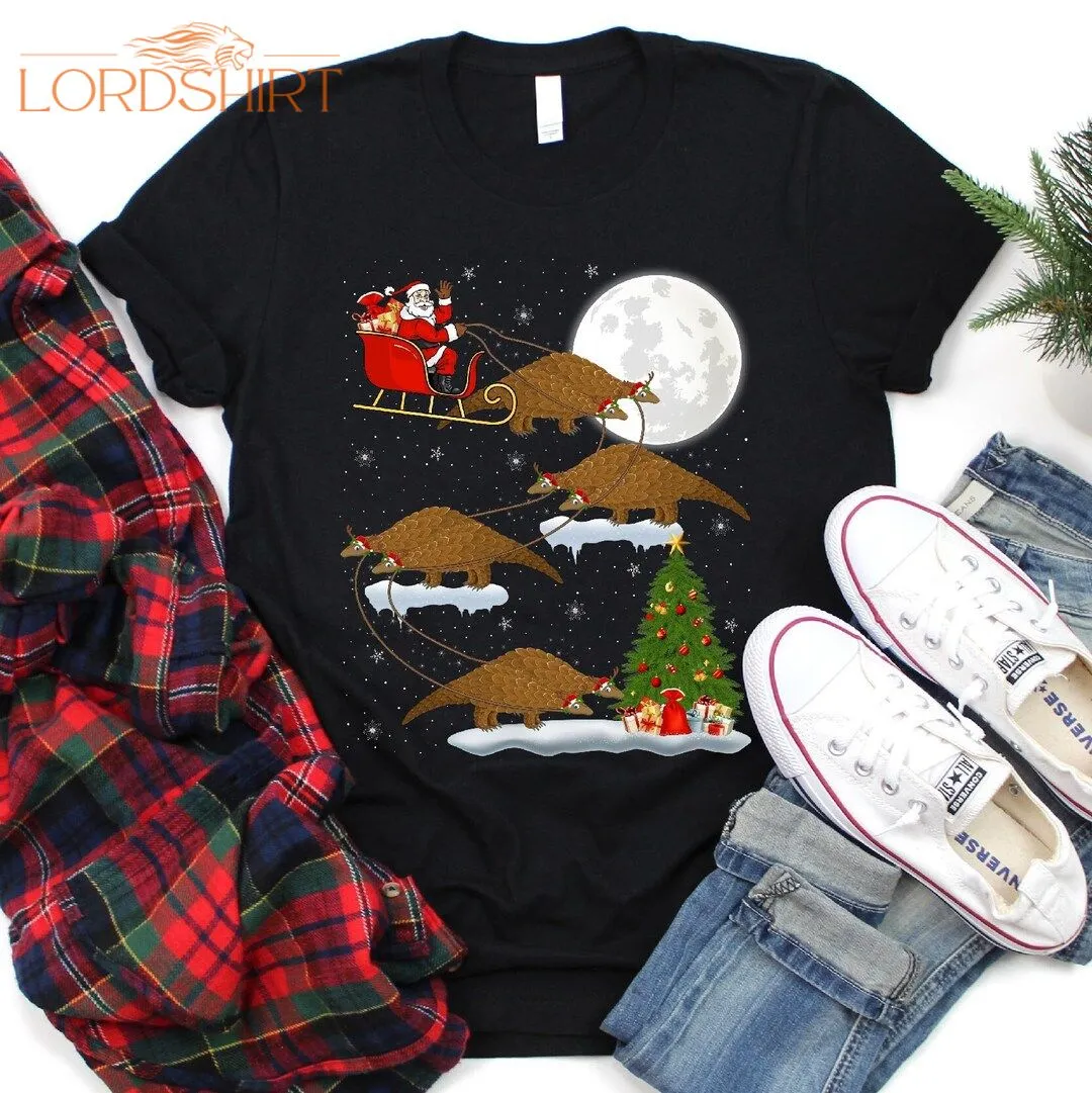 Santa Sleigh Pangolin Christmas T-shirt For Men Women Kids