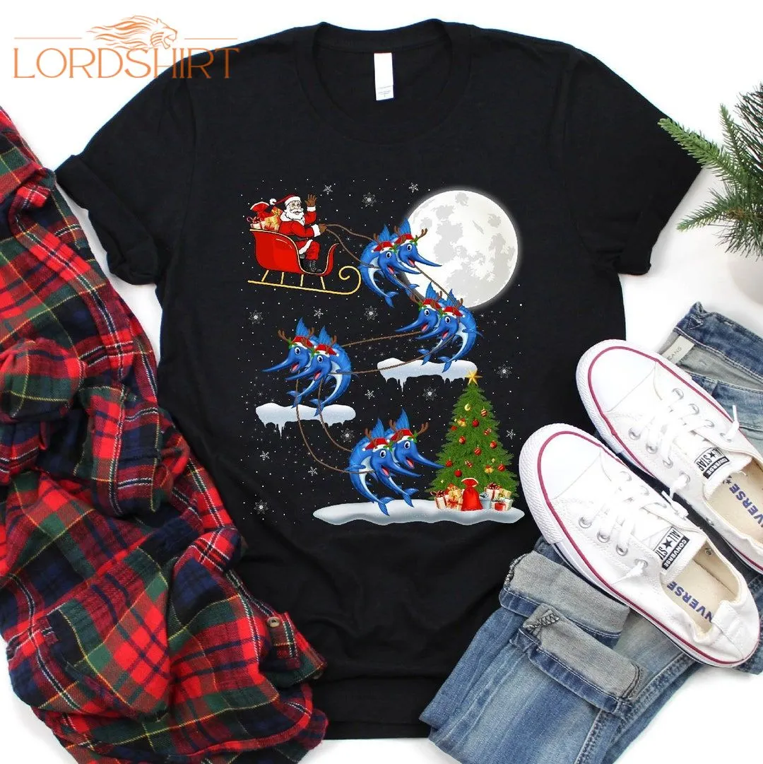 Santa Sleigh Swordfish Christmas T-shirt For Men Women Kids