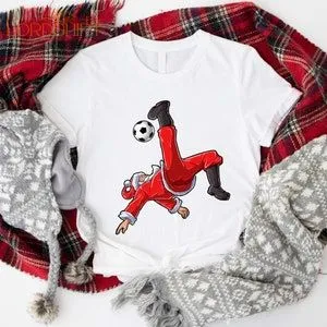 Santa Soccer Shirt Funny Footballer T-shirt Winter Holiday