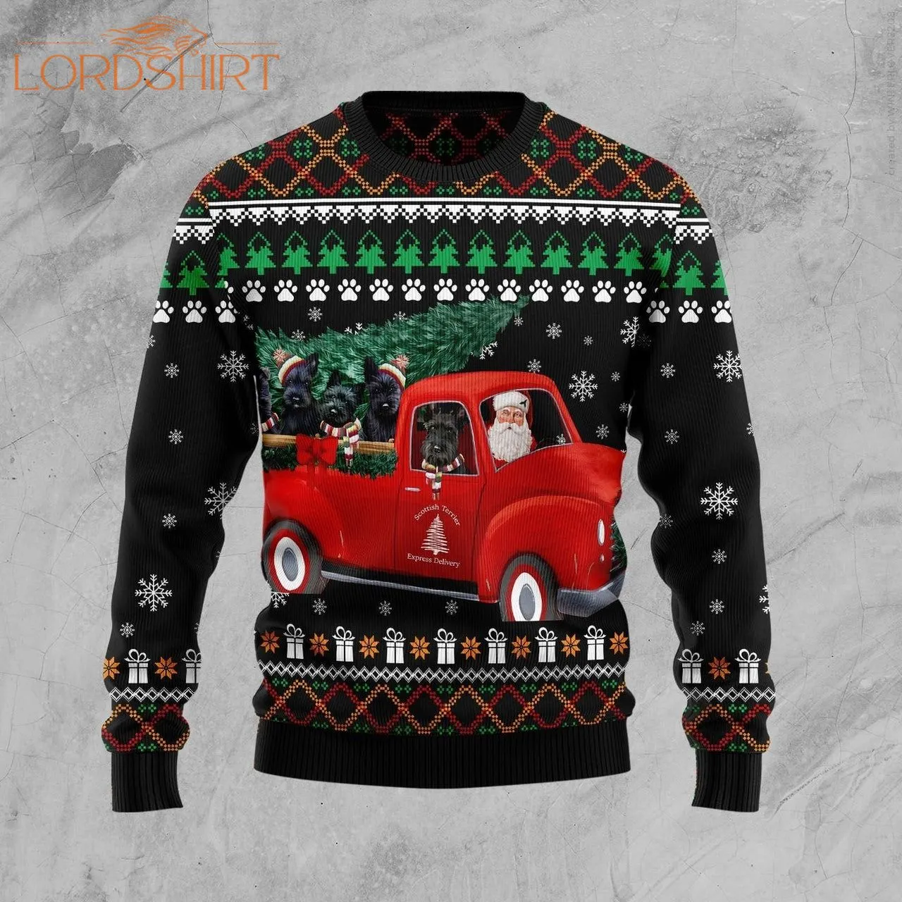 Scottish Terrier And Red Truck Ugly Christmas Sweater