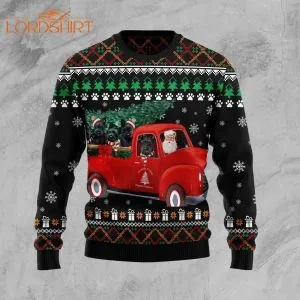 Scottish Terrier And Red Truck Ugly Christmas Sweater