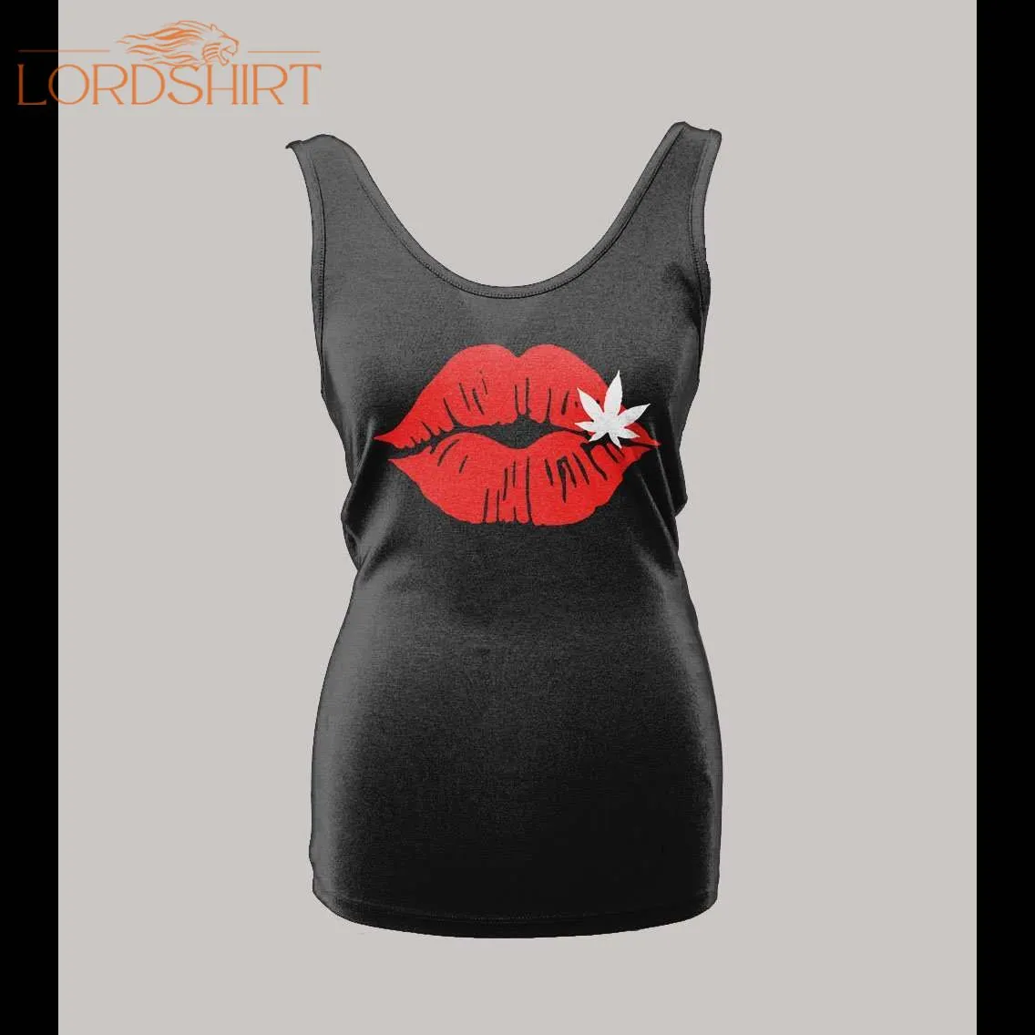 Sexy Kissing Lips Ladies Weed Themed Tank Top