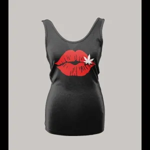 Sexy Kissing Lips Ladies Weed Themed Tank Top