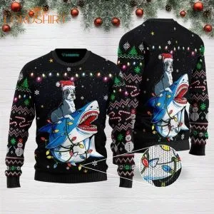 Shark Boston Terrier Ugly Christmas Sweater