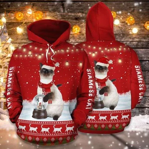 Siamese Cat Christmas Red 3d All Over Print