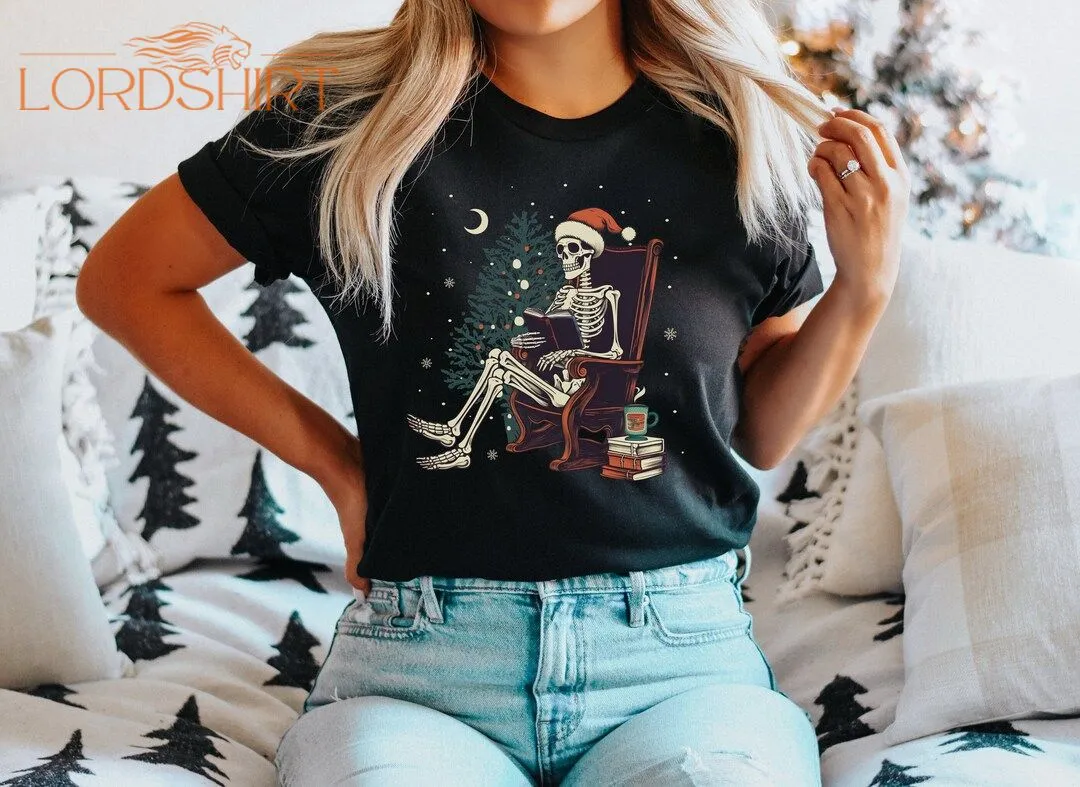 Skeleton Christmas Shirt Spooky Christmas Tshirt Bookish Shirt