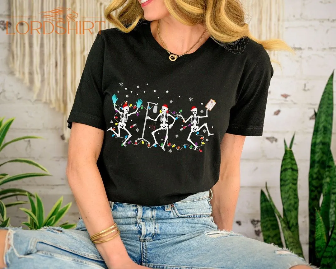 Skeleton Nurse Christmas T-shirt Christmas Dancing Skeleton