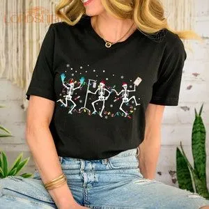 Skeleton Nurse Christmas T-shirt Christmas Dancing Skeleton