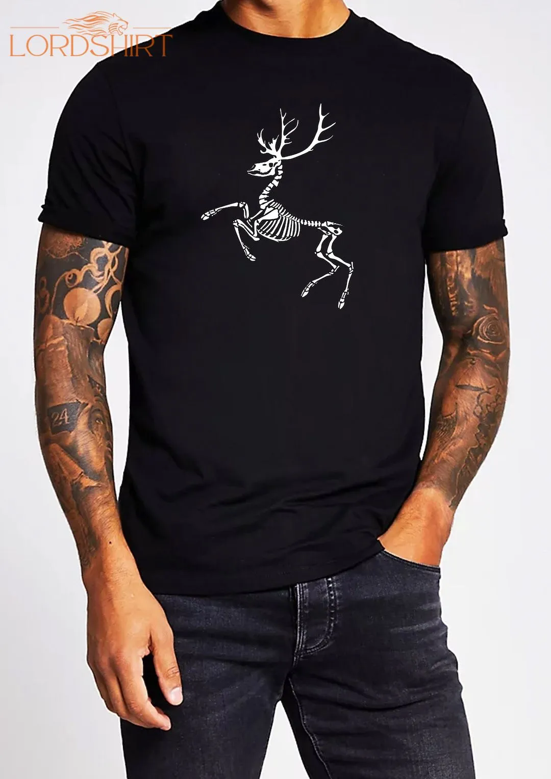 Skeleton Reindeer Unisex T-shirt Gothic Christmas Tshirt Xmas