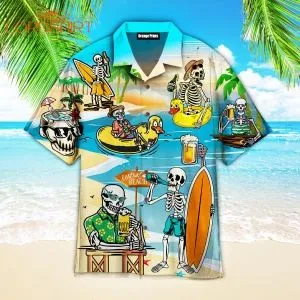 Skeleton Skull On The Beach Summer Vacation Aloha Hawaiian Shirt