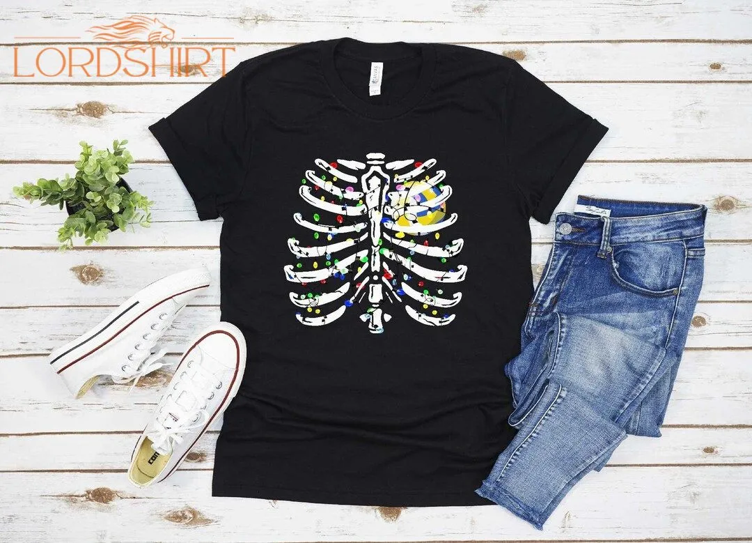 Skeleton Volleyball In Heart Costume Christmas T-shirt For Men