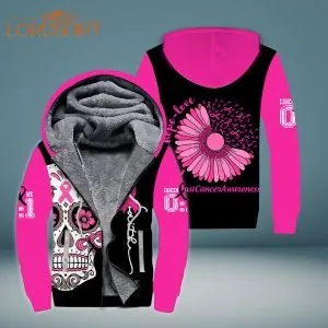 Skull Breast Cancer Awareness Fleece Zip Hoodie All Over Print