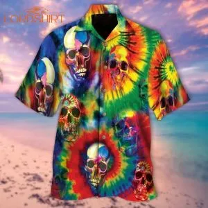 Skull Tie Dye Hawaiian Shirt