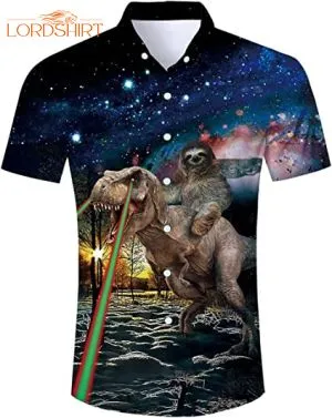 Sloth And Dinosaur Destroy The Earth Hawaiian Shirt