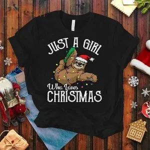 Sloth Girl Christmas T-shirt Sloth Animal Lover Holiday