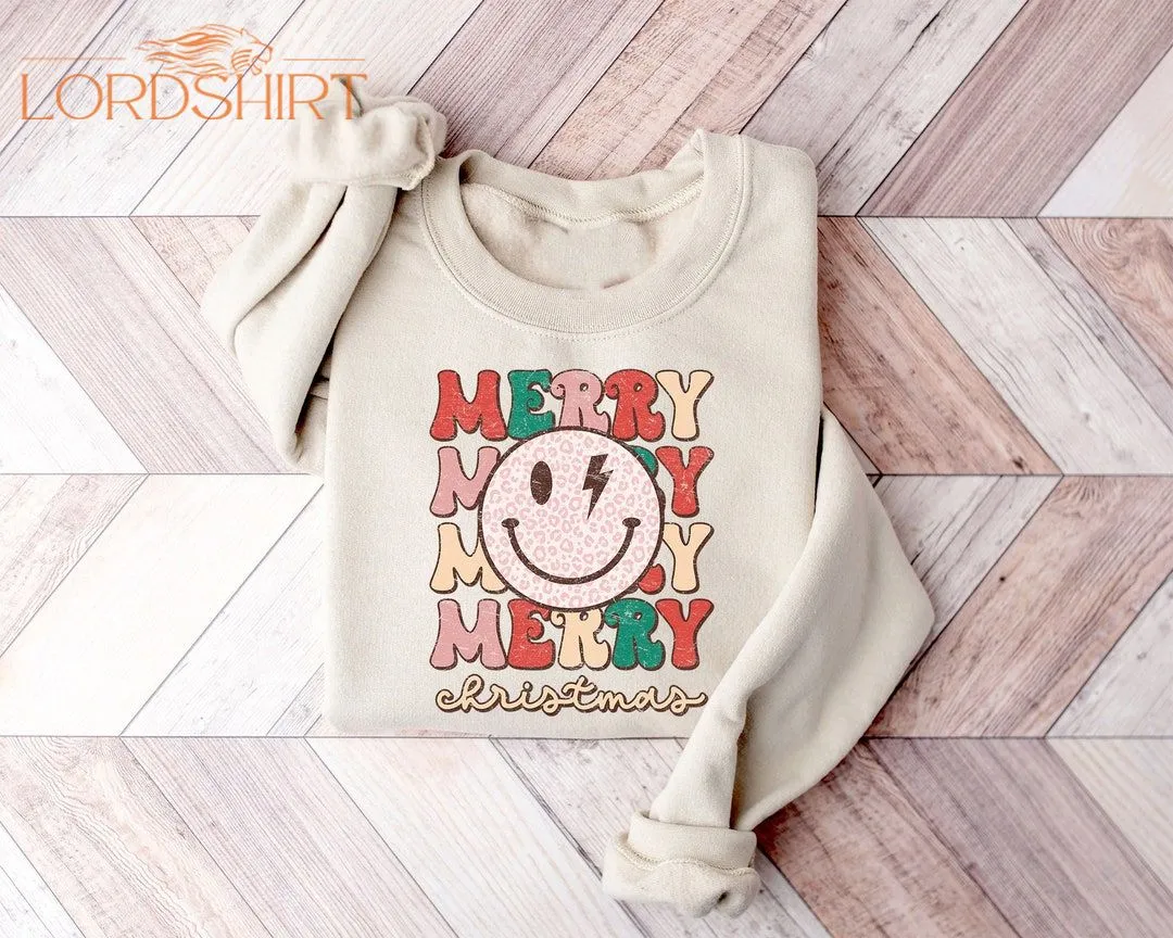 Smiley Face Merry Christmas Crewneck Sweatshirt Gift For