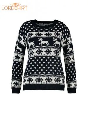 Snowflake And Reindeer Knitted Black Ugly Christmas Sweater