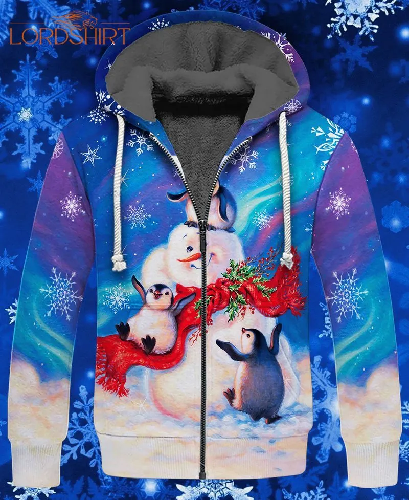 Snowman Penguin Christmas Fleece Zip Hoodie All Over Print