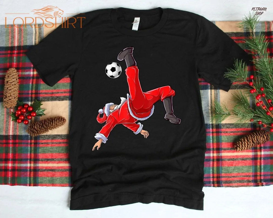 Soccer Christmas Shirt Boys Men Santa Bicycle Kick Xmas Gift