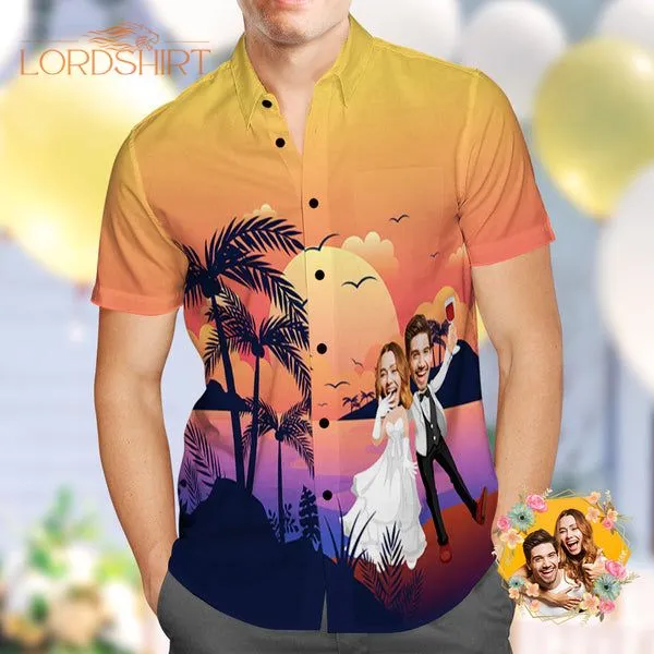 Sunset And Coconut Grove Wedding Custom Photo Hawaiian Shirt