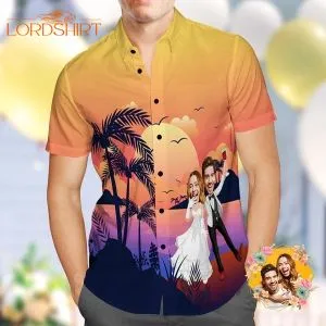 Sunset And Coconut Grove Wedding Custom Photo Hawaiian Shirt