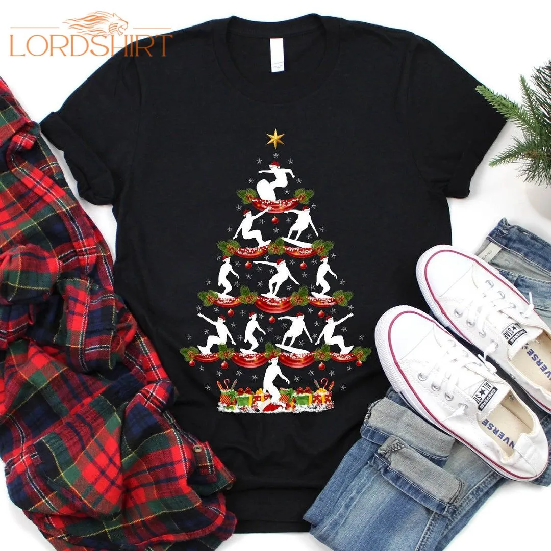 Surfing Christmas Tree T-shirt Gift For Men Women Girls Kids