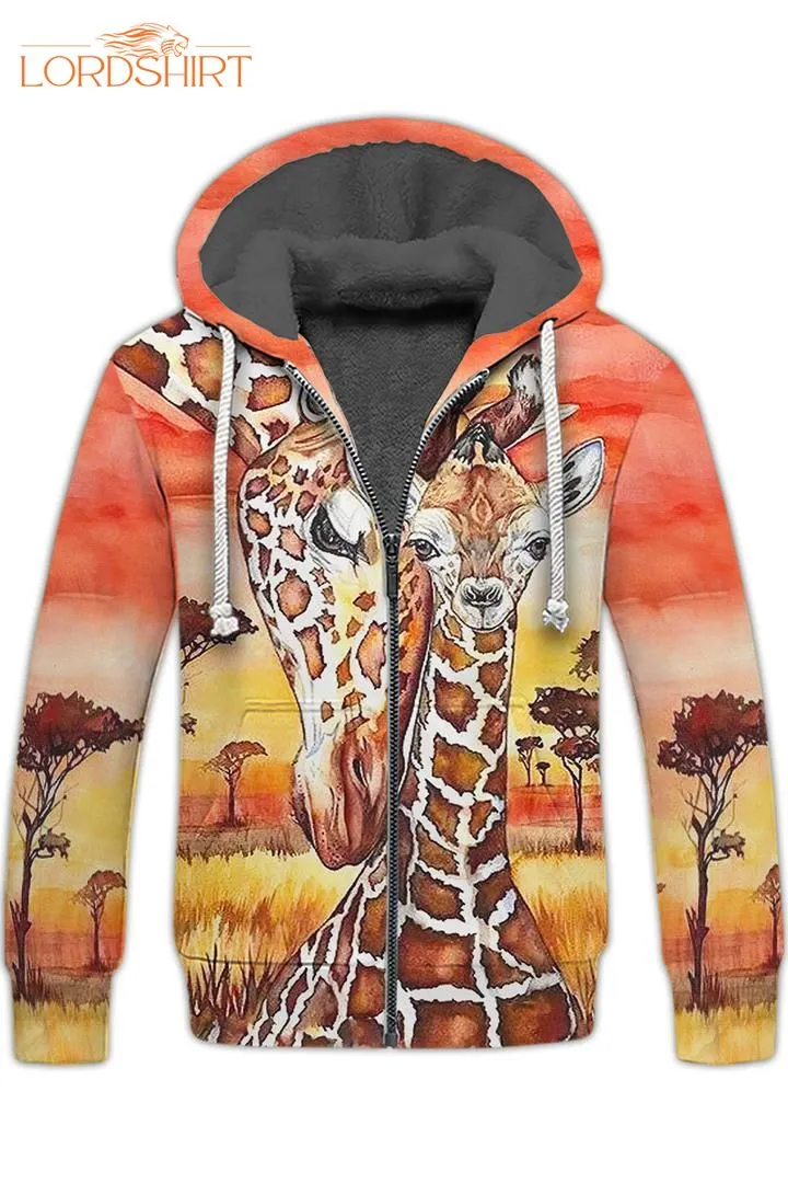 The Mother And Child Giraffe Animals Africa Forest Fleece Zip Hoodie All Over Print