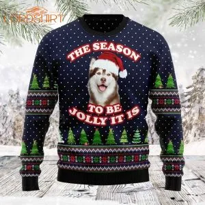 The Season To Be Jolly Siberian Husky Xmas Ball Ugly Christmas Sweater