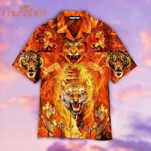 Tiger Playing With Fire Aloha Hawaiian Shirt