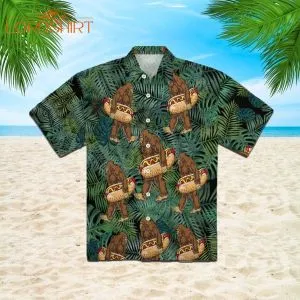 Tropical Bigfoot Carrying Hotdog Camping Hawaiian Shirt