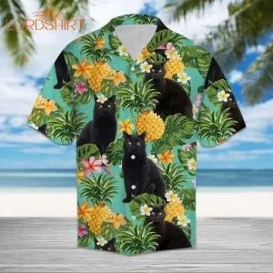 Tropical Pineapple Black Cat Hawaiian Shirt