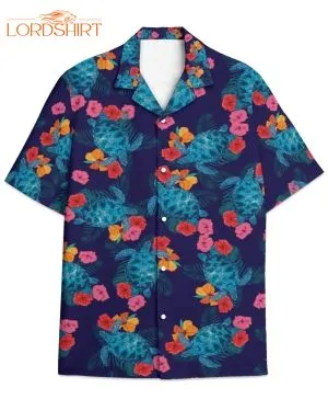 Tropical Turtle Hibiscus Flower Multi Color Hawaiian Shirt