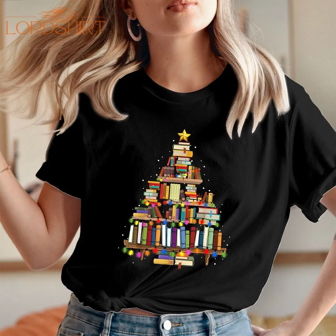 TSHIRT 5323 BOOK CHRISTMAS Tree T-shirt Merry Bookmas Books