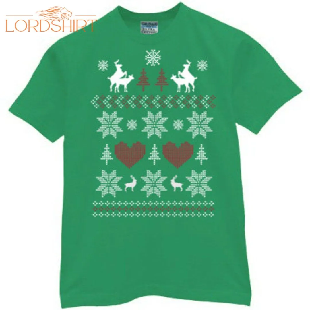 Ugly Christmas Sweater Humping Deer T Shirt Green Funny