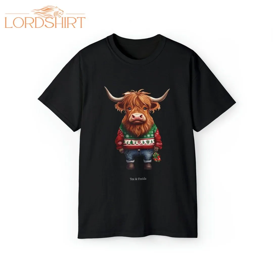 Ugly Christmas Sweater T Shirt Highland Cow