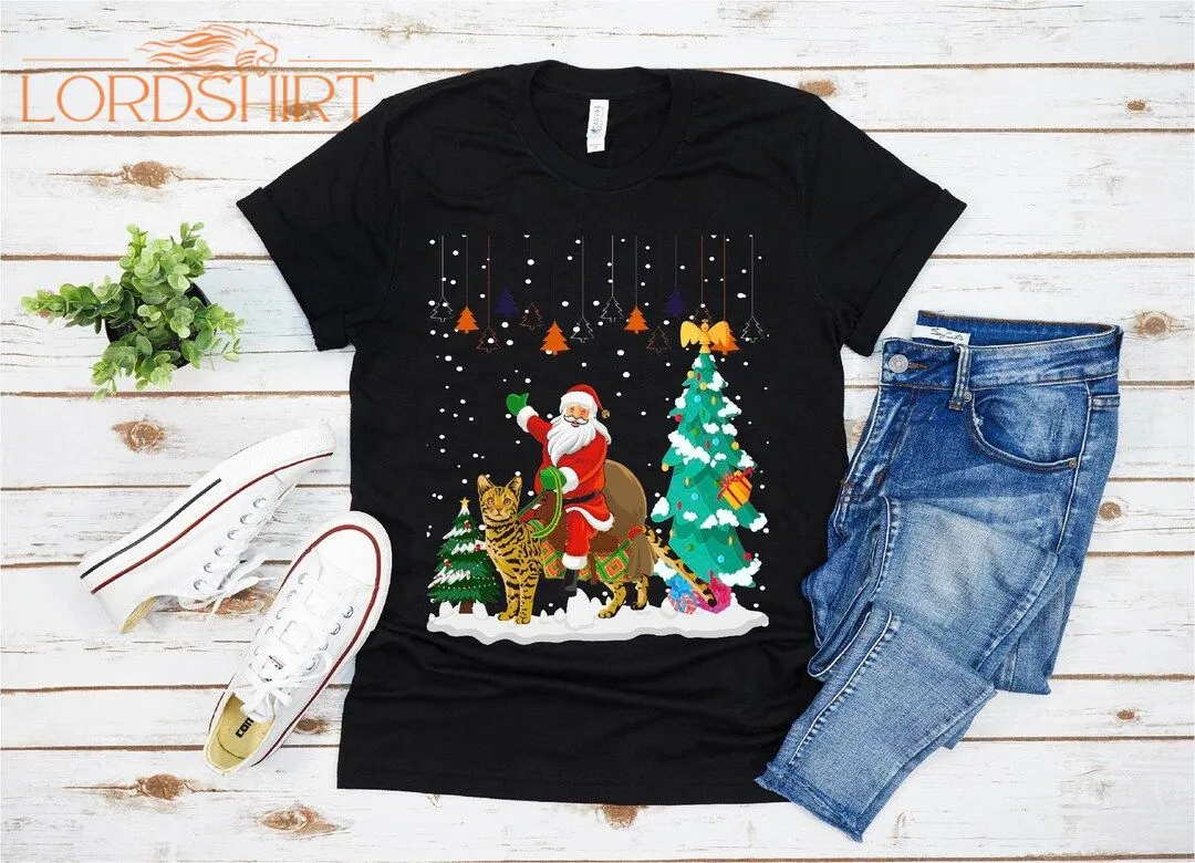 Ugly Santa Riding Bengal Cat Christmas T-shirt For Men Women